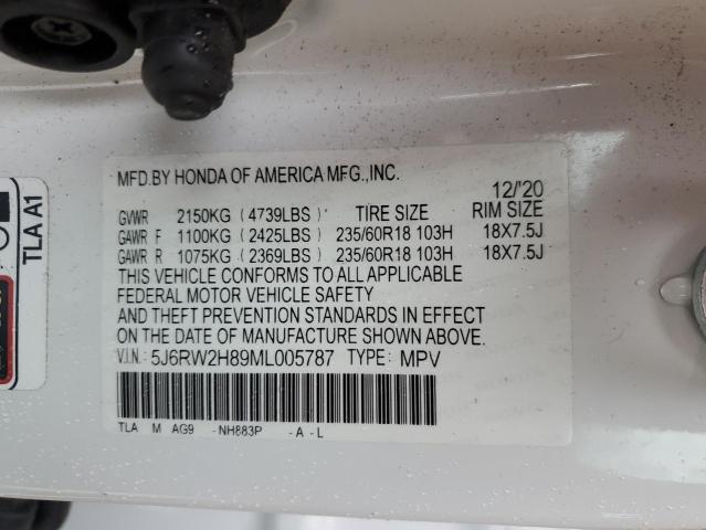 5J6RW2H89ML005787 - 2021 HONDA CR-V EXL WHITE photo 13