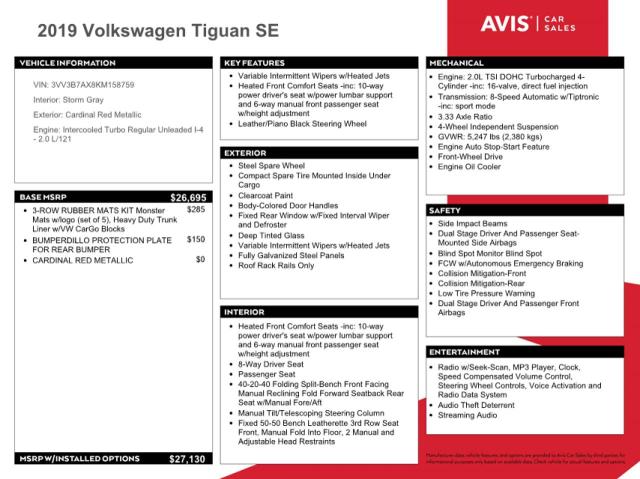 3VV3B7AX8KM158759 - 2019 VOLKSWAGEN TIGUAN SE RED photo 12