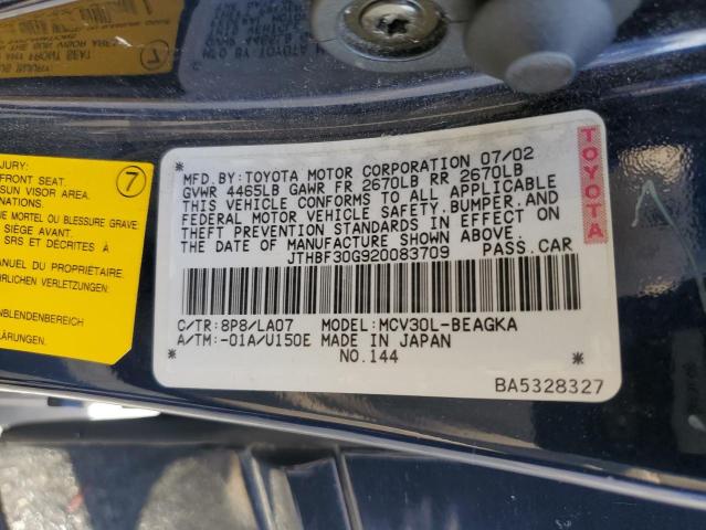 JTHBF30G920083709 - 2002 LEXUS ES 300 BLUE photo 12