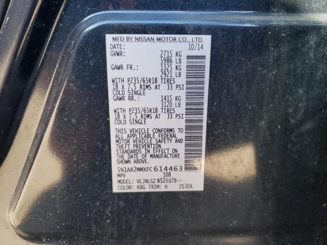 5N1AR2MMXFC614463 - 2015 NISSAN PATHFINDER S ლურჯი ფოტო 14