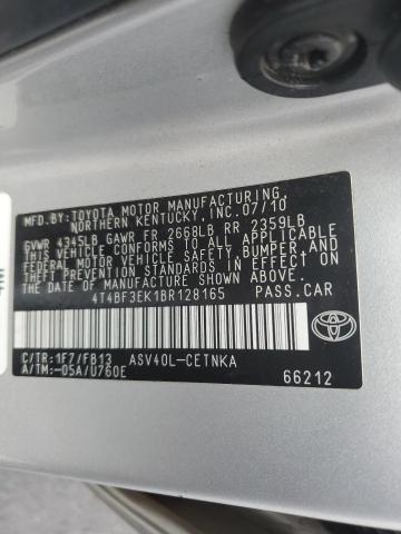 4T4BF3EK1BR128165 - 2011 TOYOTA CAMRY BASE SILVER photo 12