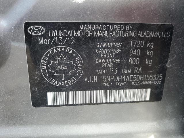 5NPDH4AE5DH155325 - 2013 HYUNDAI ELANTRA GLS GRAY photo 13