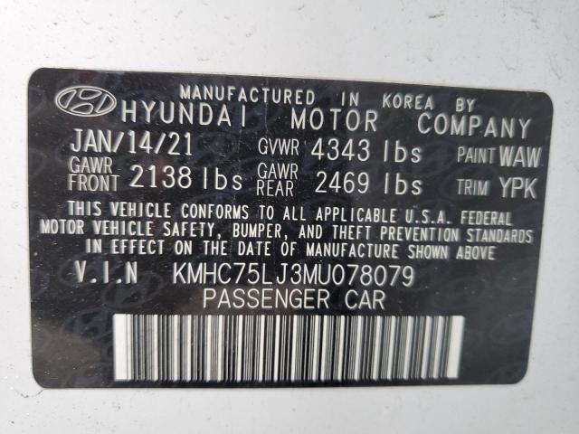 KMHC75LJ3MU078079 - 2021 HYUNDAI IONIQ SE WHITE photo 12