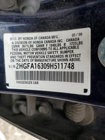 2HGFA16309H511748 - 2009 HONDA CIVIC VP BLUE photo 12