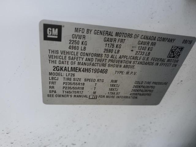 2GKALMEK4H6190468 - 2017 GMC TERRAIN SLE WHITE photo 13