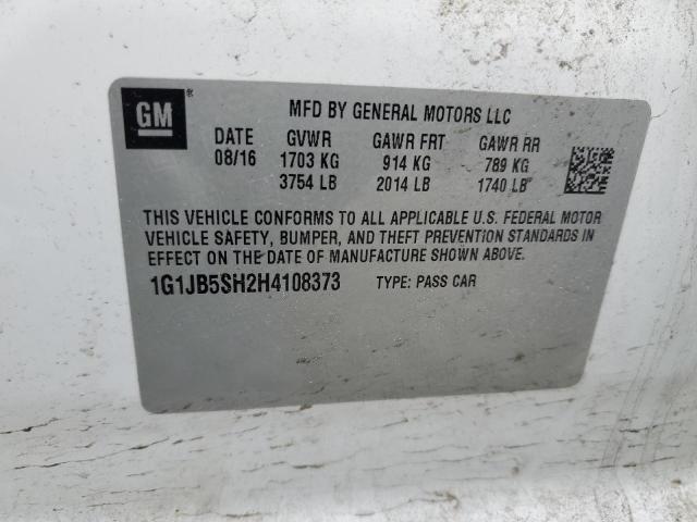 1G1JB5SH2H4108373 - 2017 CHEVROLET SONIC LS WHITE photo 12