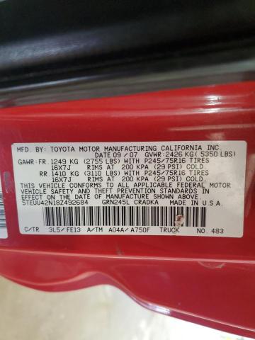 5TEUU42N18Z492684 - 2008 TOYOTA TACOMA ACCESS CAB Қызыл фото 12
