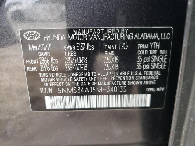 5NMS34AJ5MH340135 - 2021 HYUNDAI SANTA FE SEL BLACK photo 12