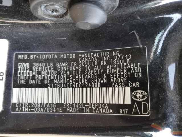 2T1BU4EE4DC124888 - 2013 TOYOTA COROLLA BASE BLACK photo 13