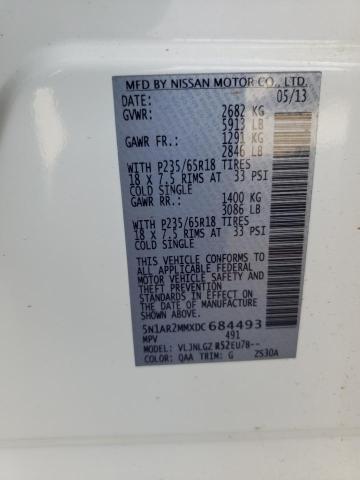 5N1AR2MMXDC684493 - 2013 NISSAN PATHFINDER S 白色 照片 12