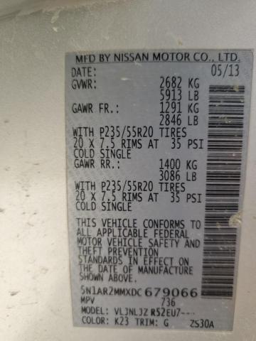 5N1AR2MMXDC679066 - 2013 NISSAN PATHFINDER S SILVER photo 14