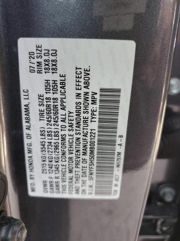 5FNYF5H50MB001221 - 2021 HONDA PILOT EXL GRAY photo 14