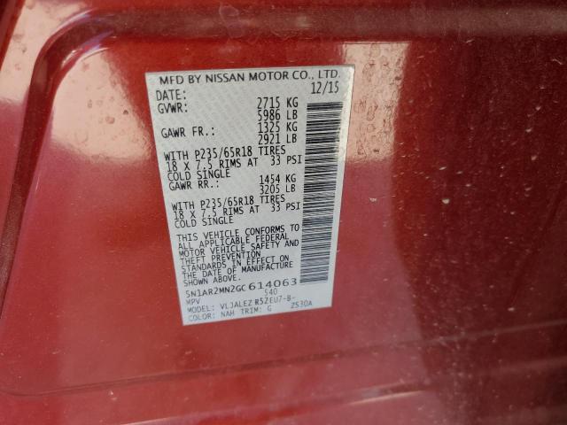 5N1AR2MN2GC614063 - 2016 NISSAN PATHFINDER S წითელი ფოტო 14