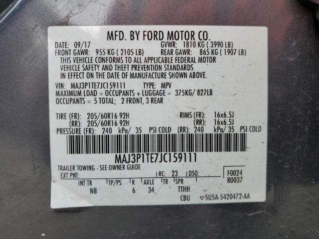 MAJ3P1TE7JC159111 - 2018 FORD ECOSPORT SE GRAY photo 13