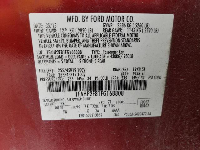 1FAHP2F81FG168808 - 2015 FORD TAURUS LIMITED MAROON photo 12