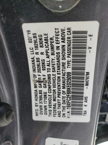 19XFC2F88KE025099 - 2019 HONDA CIVIC SPORT 灰色 照片 13
