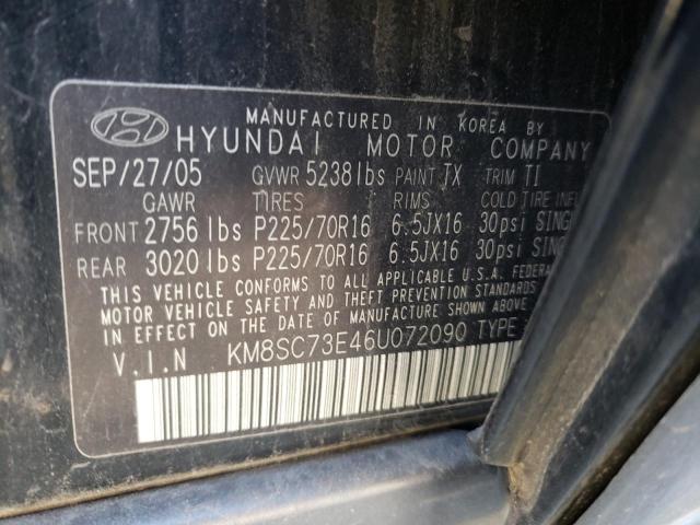 KM8SC73E46U072090 - 2006 HYUNDAI SANTA FE GLS BLACK photo 13