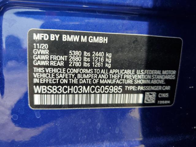 WBS83CH03MCG05985 - 2021 BMW M5 BLUE photo 10