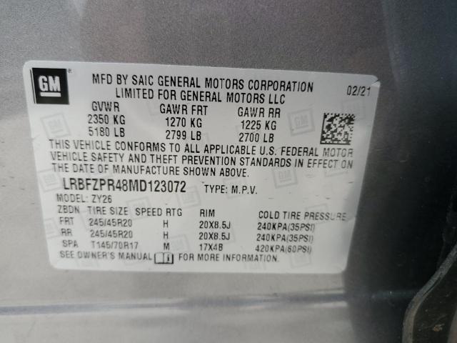 LRBFZPR48MD123072 - 2021 BUICK ENVISION ESSENCE GRAY photo 13