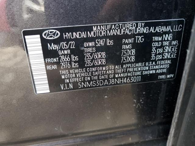 5NMS3DAJ8NH463011 - 2022 HYUNDAI SANTA FE SEL GRAY photo 14