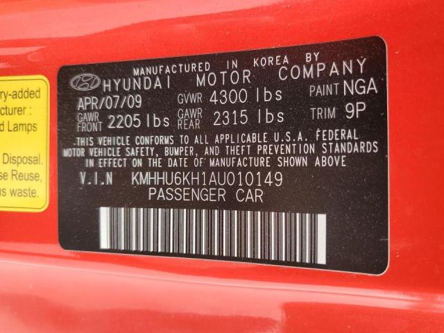 KMHHU6KH1AU010149 - 2010 HYUNDAI GENESIS CO 3.8L RED photo 12