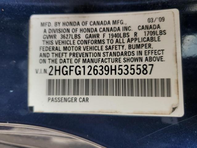 2HGFG12639H535587 - 2009 HONDA CIVIC LX BLUE photo 13