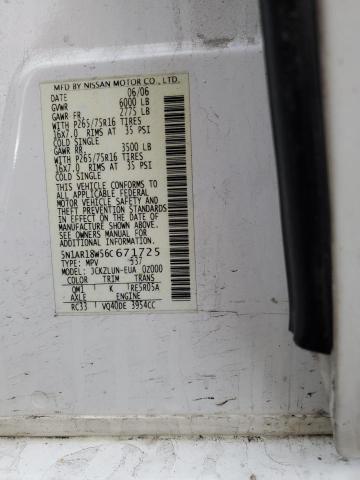 5N1AR18W56C671725 - 2006 NISSAN PATHFINDER LE თეთრი ფოტო 12