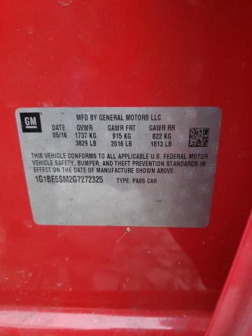 1G1BE5SM2G7272325 - 2016 CHEVROLET CRUZE LT RED photo 13