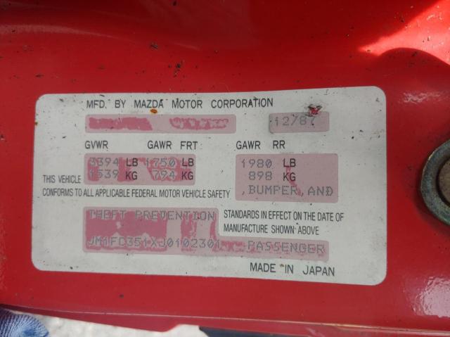 JM1FC351XJ0102301 - 1988 MAZDA RX7 RED photo 10