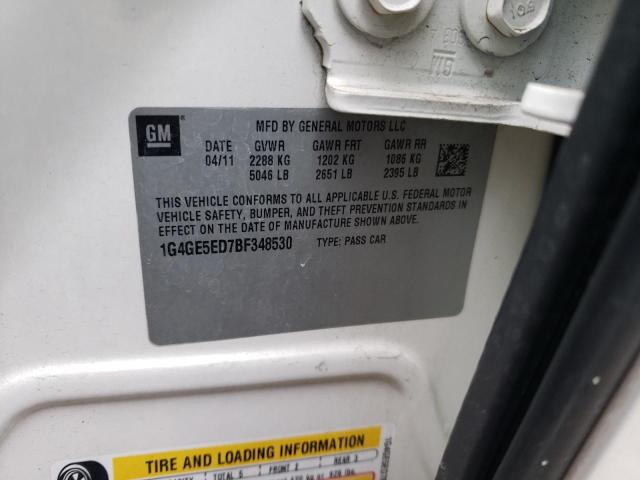 1G4GE5ED7BF348530 - 2011 BUICK LACROSSE CXS 白色 照片 12