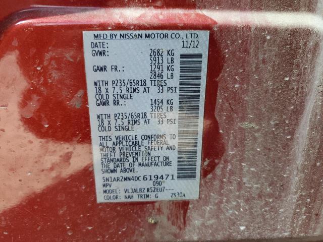 5N1AR2MN4DC619471 - 2013 NISSAN PATHFINDER S 红色 照片 12