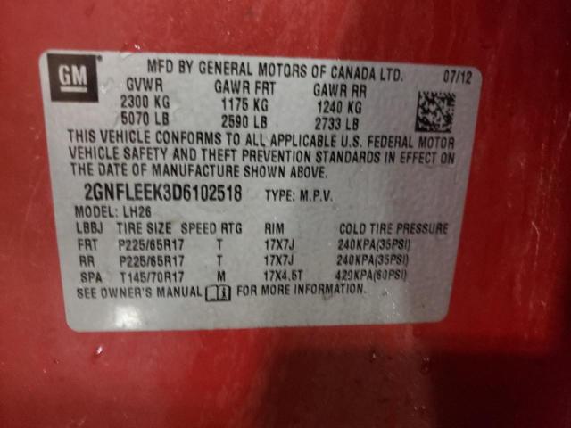 2GNFLEEK3D6102518 - 2013 CHEVROLET EQUINOX LT RED photo 12