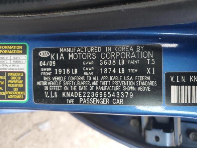 KNADE223696543379 - 2009 KIA RIO BASE BLUE photo 12