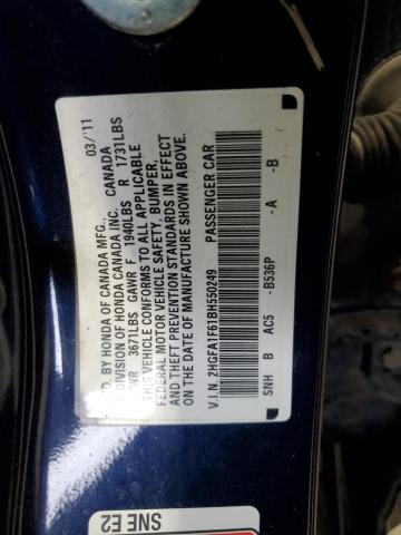 2HGFA1F61BH550249 - 2011 HONDA CIVIC LX-S Մանուշակագույն լուսանկար 12