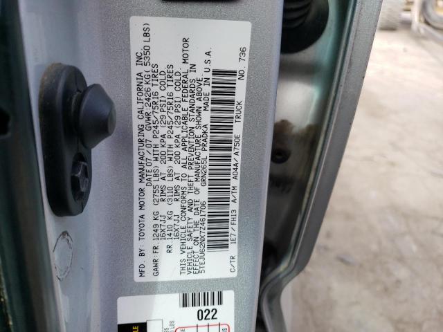 5TEJU62NX7Z461706 - 2007 TOYOTA TACOMA DOUBLE CAB PRERUNNER SILVER photo 12