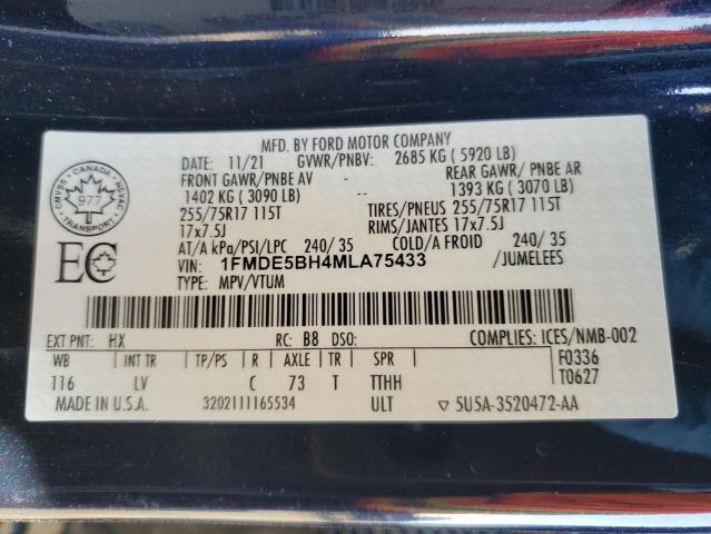 1FMDE5BH4MLA75433 - 2021 FORD BRONCO BASE BLUE photo 13