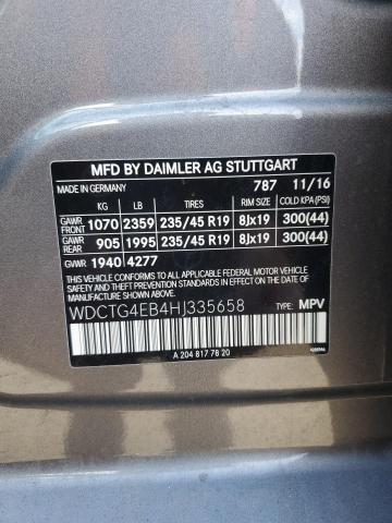 WDCTG4EB4HJ335658 - 2017 MERCEDES-BENZ GLA 250 GRAY photo 12