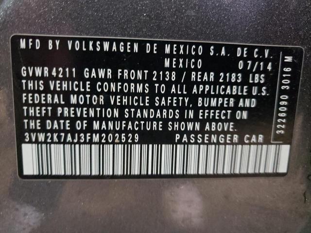 3VW2K7AJ3FM202529 - 2015 VOLKSWAGEN JETTA BASE Մոխրագույն լուսանկար 12