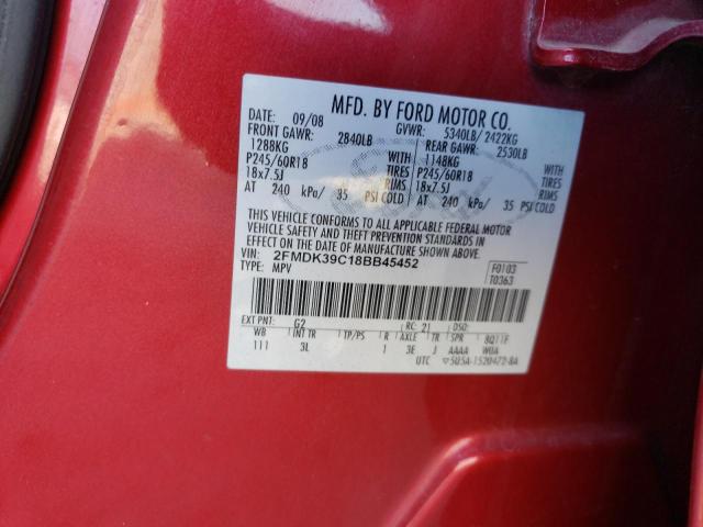 2FMDK39C18BB45452 - 2008 FORD EDGE LIMITED RED photo 12