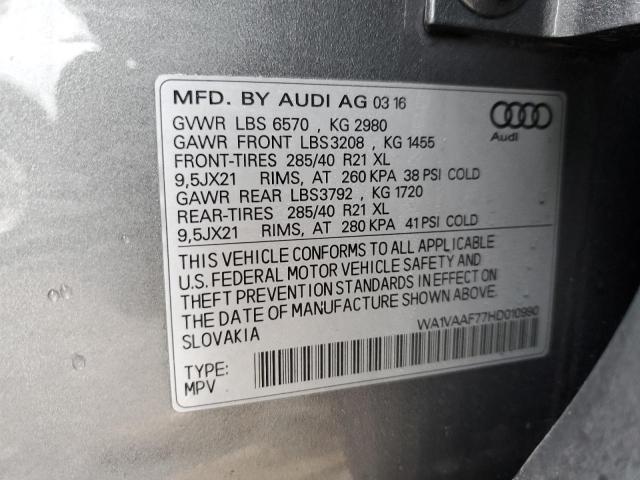 WA1VAAF77HD010990 - 2017 AUDI Q7 PRESTIGE GRAY photo 13