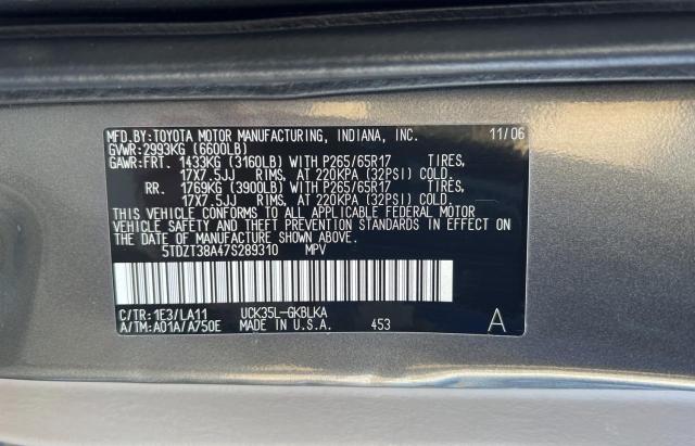 5TDZT38A47S289310 - 2007 TOYOTA SEQUOIA LIMITED GRAY photo 10