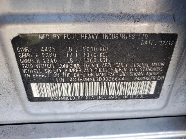 4S3BMBA67D3026644 - 2013 SUBARU LEGACY 2.5I SILVER photo 12