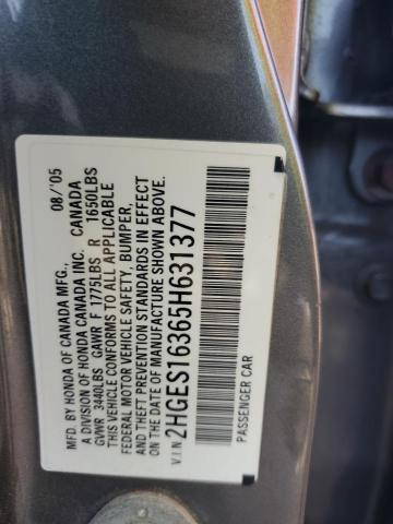 2HGES16365H631377 - 2005 HONDA CIVIC DX VP GRAY photo 12