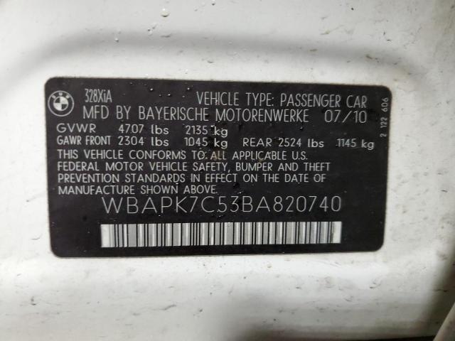 WBAPK7C53BA820740 - 2011 BMW 328 XI WHITE photo 12