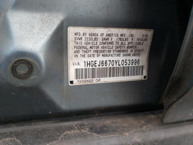 1HGEJ6670YL053996 - 2000 HONDA CIVIC LX BLUE photo 12