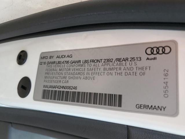 WAUANAF42HN008246 - 2017 AUDI A4 PREMIUM WHITE photo 12