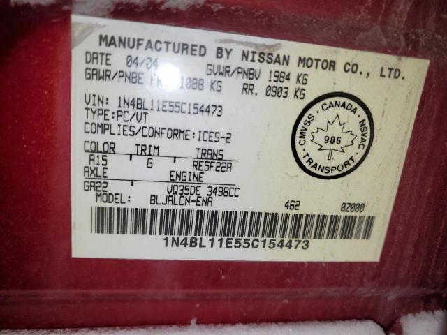 1N4BL11E55C154473 - 2005 NISSAN ALTIMA SE RED photo 12