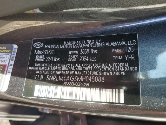 5NPLM4AG3MH045088 - 2021 HYUNDAI ELANTRA SEL CHARCOAL photo 12