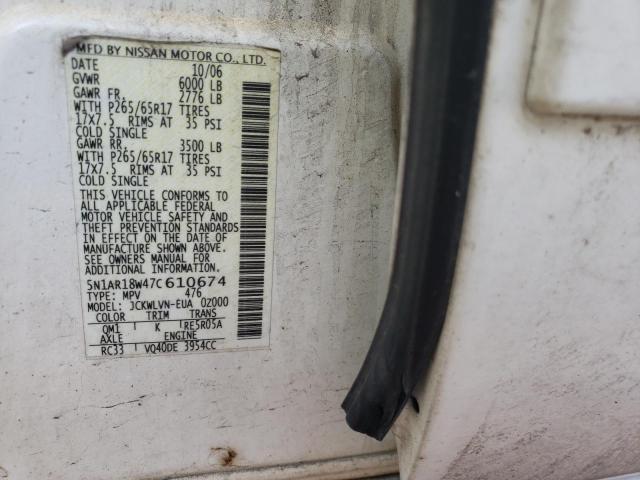 5N1AR18W47C610674 - 2007 NISSAN PATHFINDER LE 白色 照片 13