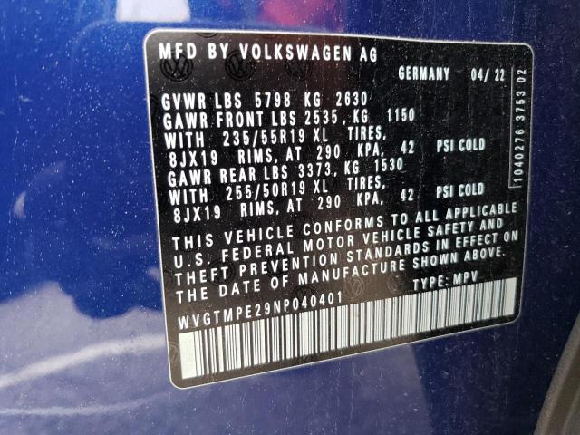 WVGTMPE29NP040401 - 2022 VOLKSWAGEN ID.4 PRO S BLUE photo 12